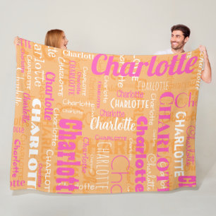 Cobertor De Velo Padrão Laranja Rosa Quente de Nome Personalizado
