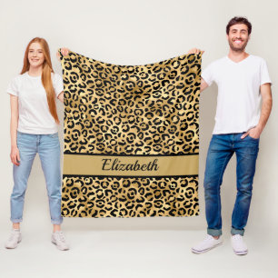 Cobertor De Velo Padrão-Leopardo Preto e Dourado Personalizado