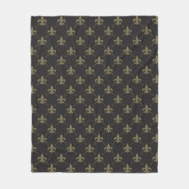Cobertor De Velo Padrão Luxuoso Black Fleur De Lis Dourado