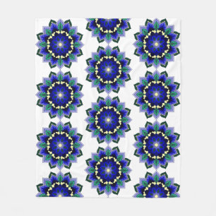 Cobertor De Velo Padrão Mandala 02 em branco azul escuro Folheto
