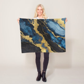 Cobertor De Velo Padrão Marble Azul com Dourado