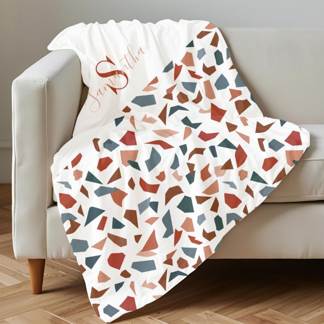 Cobertor De Velo Padrão Marrom Elegante Monogramado (Monogrammed Elegant Brown Pattern Fleece Blanket)
