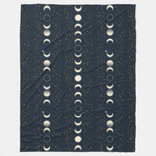 Cobertor De Velo Padrão Minimalista de Fases Lunares com Estrelas e