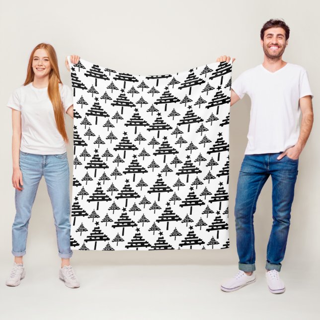 Cobertor De Velo Padrão moderno de árvore de Natal preto e branco (In Situ)