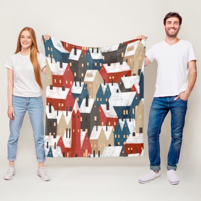 Cobertor De Velo Padrão Nórdico de Neve Winter Town (In Situ)