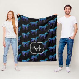 Cobertor De Velo Padrão ombre azul aqua brilho Unicórnio Monograma