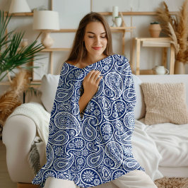 Cobertor De Velo Padrão paisley vintage branco sobre azul