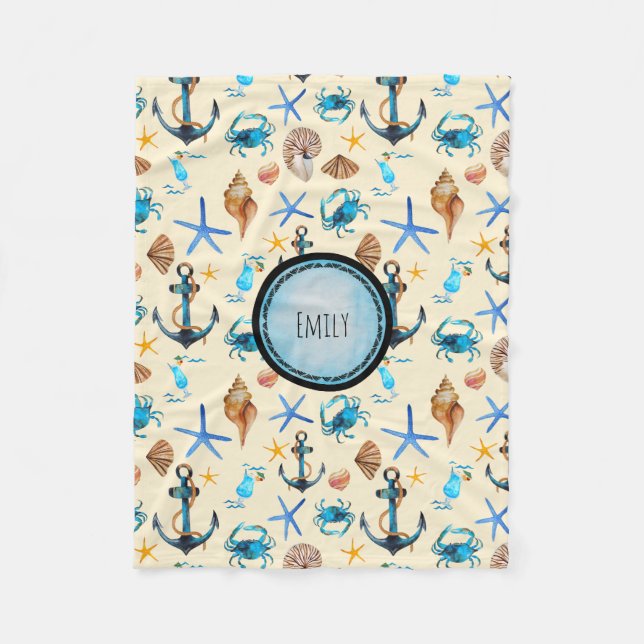 Cobertor De Velo Padrão Pensado Da Vida Praia E Do Mar Personalizad (Frente)
