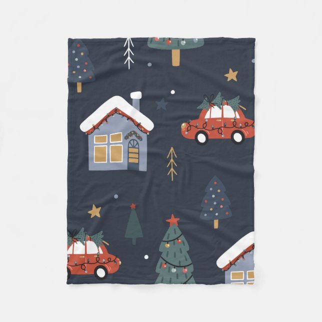 Cobertor De Velo Padrão perfeito de Natal com árvore de natal, carr (Frente)