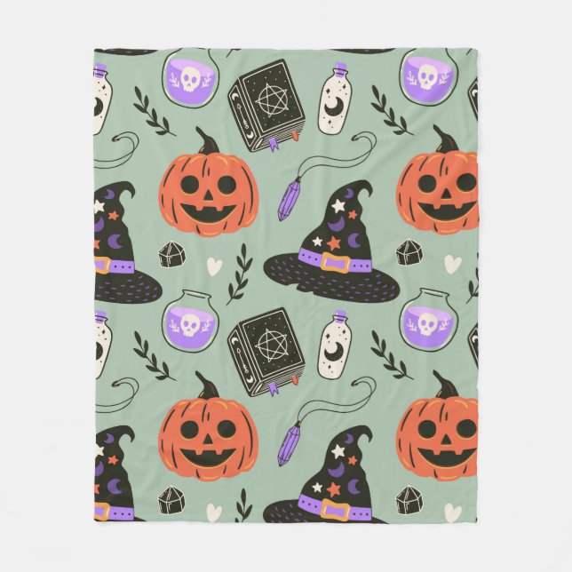 Cobertor De Velo Padrão perfeito do Halloween com chapéu de bruxa,  (Frente)