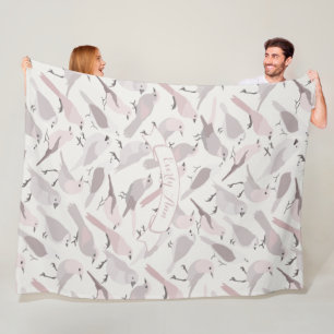 Cobertor De Velo Padrão Personalizado de Aves Mauve de Arte Folk