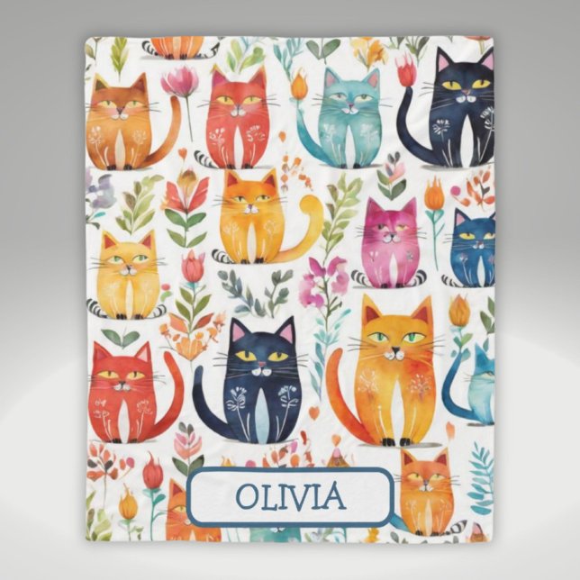 Cobertor De Velo Padrão Personalizado de Gatinhos Fofos e Flores (Criador carregado)