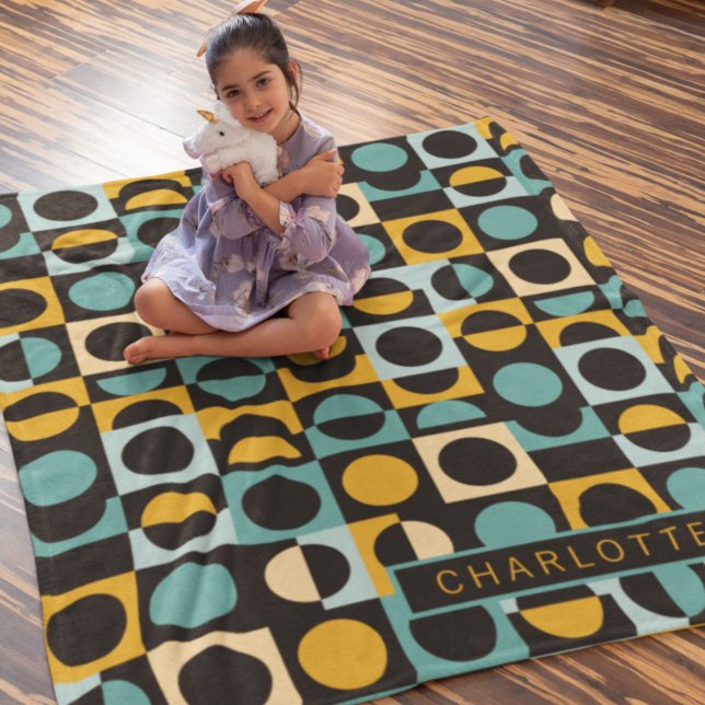 Cobertor De Velo Padrão Preto Laranja Teal Personalizado (Criador carregado)