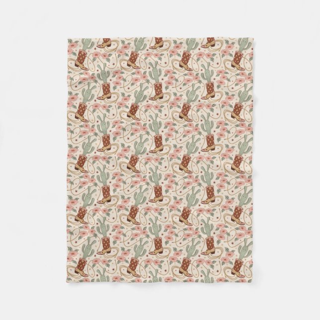Cobertor De Velo Padrão Retro Boho Ocidental Deserto Cacto & Floral (Frente)