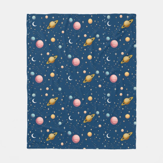 Cobertor De Velo Padrão Retro de Planetas e Estrelas (Frente)