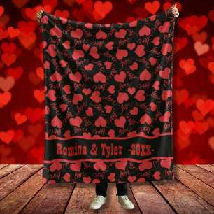 Cobertor De Velo Padrão Romântico de Preto e Coração Vermelho