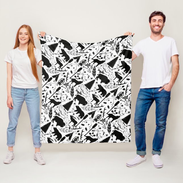 Cobertor De Velo Padrão Rustic Black Bear Deer Buffalo Woodland (In Situ)