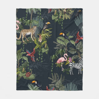 Cobertor De Velo Padrão sem costura com animais da selva, flores e