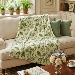 Cobertor De Velo Padrão Toile Botânico Vintage Verde