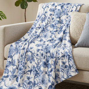 Cobertor De Velo Padrão Toile Floral Vintage Azul