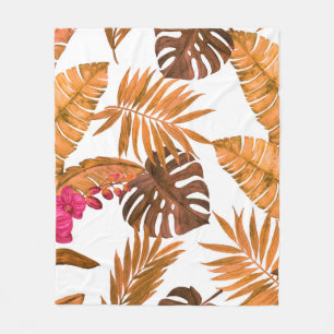 Cobertor De Velo Padrão uniforme de aquarela com folhas tropicais