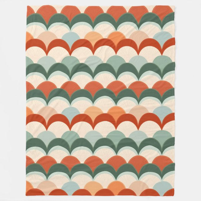 Cobertor De Velo Padrão Verde,Creme e Laranja Escalonado (Frente)