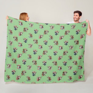 Cobertor De Velo Padrão Verde Floral de Vacas Fofas e Divertidas Us