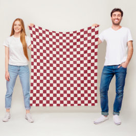 Cobertor De Velo Padrão Verificado de Creme Vermelho Escuro