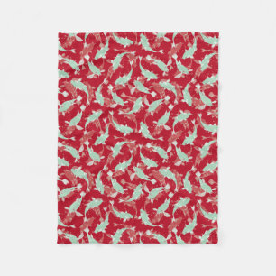 Cobertor De Velo Padrão Vermelho e Verde - Peixe Koi