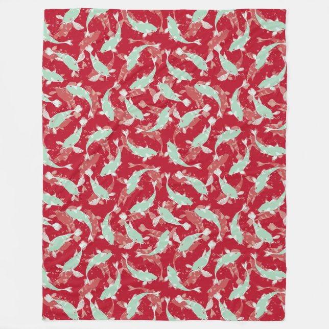 Cobertor De Velo Padrão Vermelho e Verde - Peixe Koi (Frente)