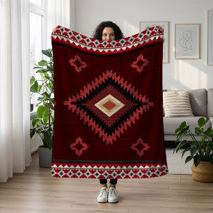 Cobertor De Velo Padrão Vermelho Nativo Americano Geometria Tribal 