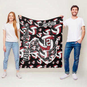 Cobertor De Velo Padrão vermelho, preto e branco de voleibol