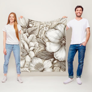 Cobertor De Velo Padrão Vintage Floral Sepia (15)