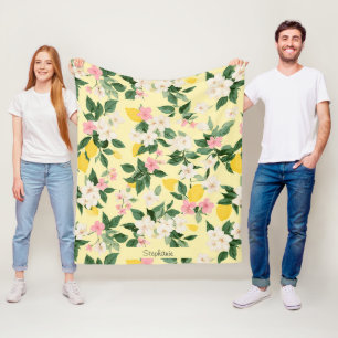 Cobertor De Velo Padrão Vintage Lemon & Blossom em amarelo