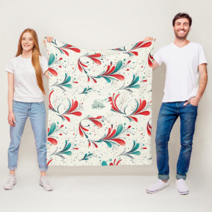 Cobertor De Velo Padrão Whimsical Blue e Red Paisley Leaf (2)