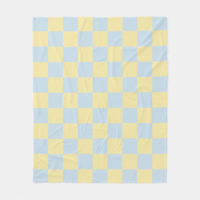 Cobertor De Velo Padrão Xadrez Azul e Amarelo Simples Préppy (Frente)