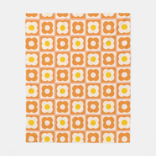 Cobertor De Velo Padrão Xadrez Floral Retro Amarelo, Laranja