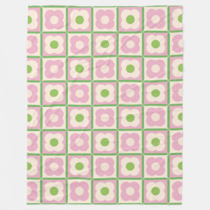 Cobertor De Velo Padrão Xadrez Floral Retro Rosa e Verde