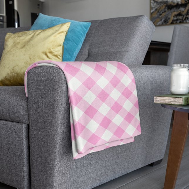 Cobertor De Velo Padrão Xadrez Rosa e Branco Bonito (Pretty Pink and White Gingham Pattern Fleece Blanket)