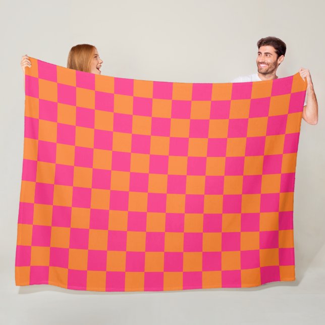 Cobertor De Velo Padrão Xadrez Rosa e Laranja (In Situ)