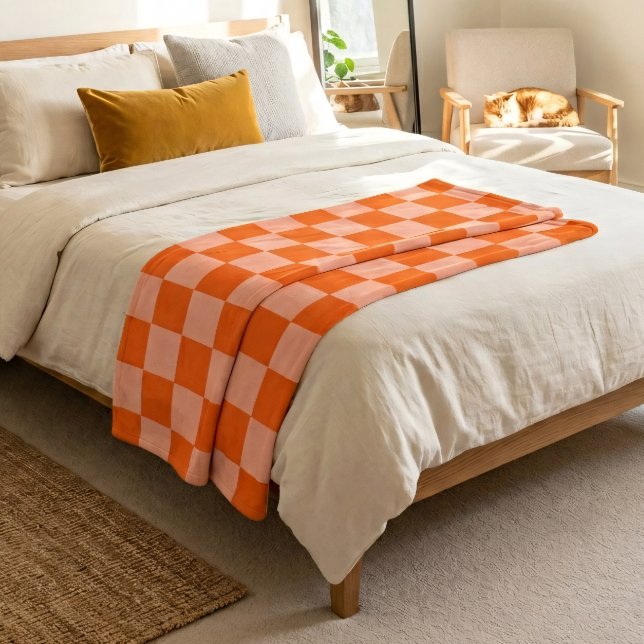 Cobertor De Velo Padrão Xadrez Simples Rosa e Laranja Chic (Simple Pink and Orange Chic Checkered Pattern Fleece Blanket)