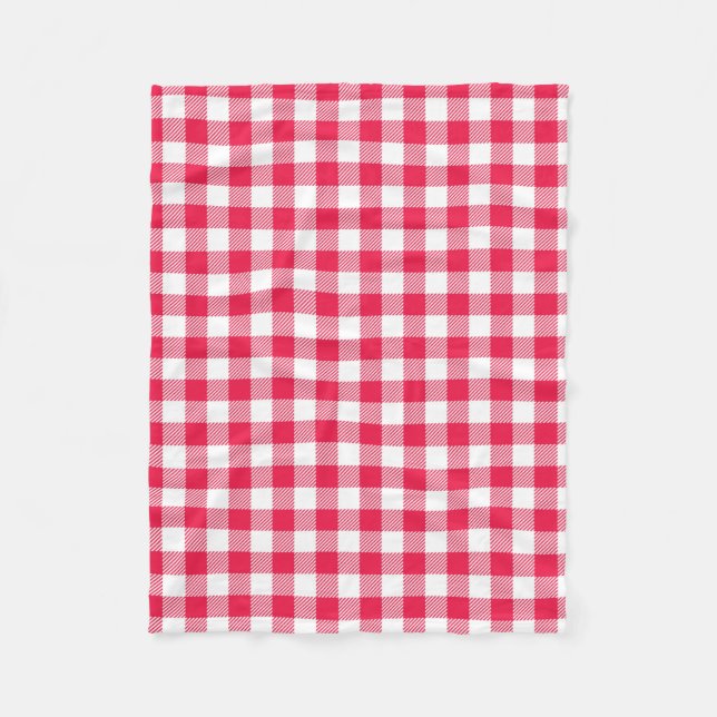 Cobertor De Velo Padrão Xadrez Vermelho e Branco Clássico Rústico (Frente)