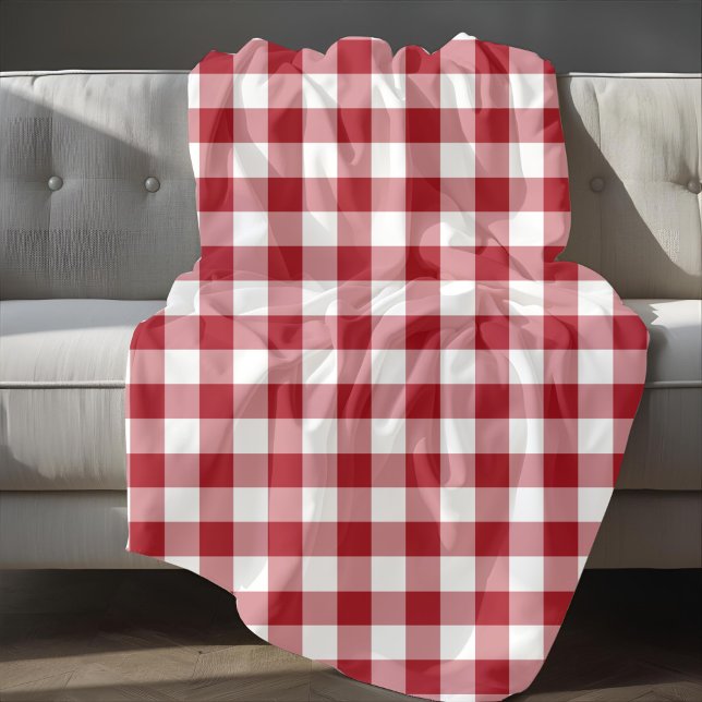 Cobertor De Velo Padrão Xadrez Vichy Vermelho e Branco (Classic Red Plaid Gingham Pattern Fleece Blanket)