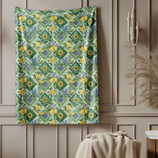 Cobertor De Velo Padrões culturais ricos com limões mediterrânicos  (Luxury Mediterranean Lemons Rich Cultural Patterns Fleece Blanket)