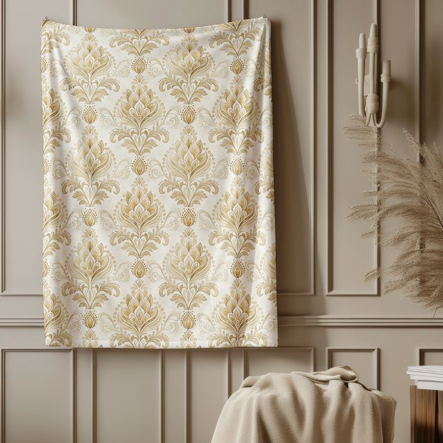 Cobertor De Velo Padrões do Eterno Ivory Damask Elegante (Elegant Ivory Damask Timeless Ornate Patterns Fleece Blanket)