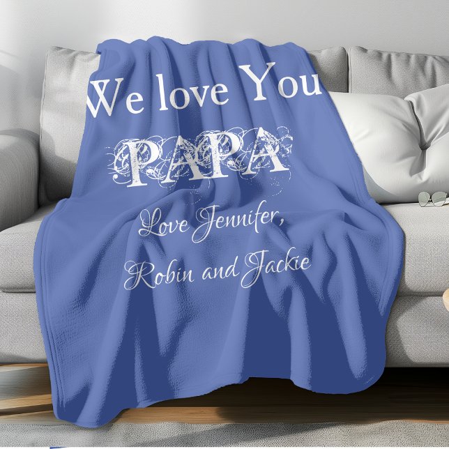 Cobertor De Velo Pai pai Personalizado Papa Pai Dada Moderno Simple ('We Love You PAPA' comfy light blue fleece blanket.)