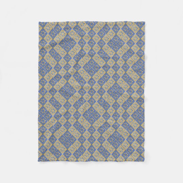 Cobertor De Velo Painéis de Arte Estrela de Davi Azul Dourado (Frente)