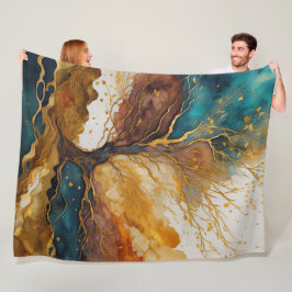 Cobertor De Velo Paisagem Abstrato de Aquarela Dourada