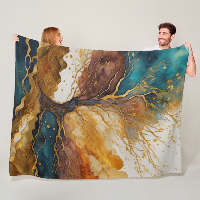 Cobertor De Velo Paisagem Abstrato de Aquarela Dourada (In Situ)