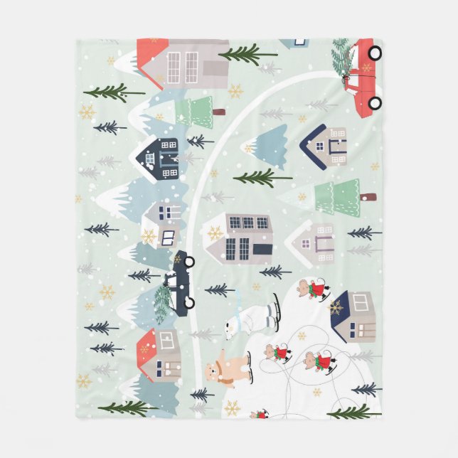 Cobertor De Velo Paisagem de inverno com urso polar, fundo de Natal (Frente)